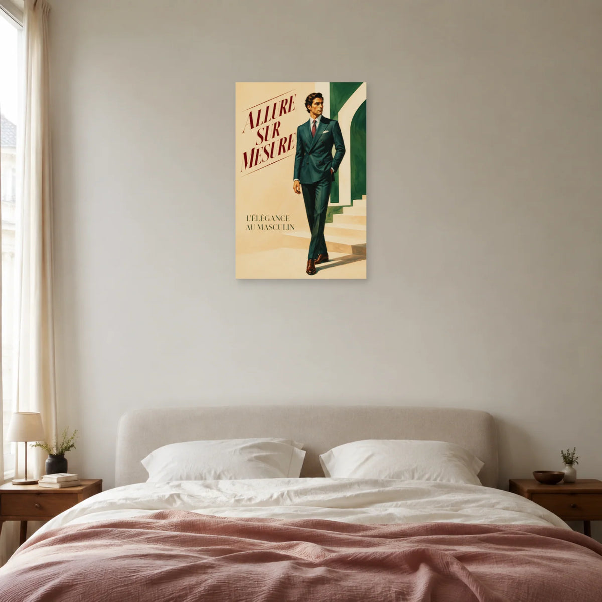 Affiche Mode homme, allure sur mesure dans une chambre - Art Virtuoso