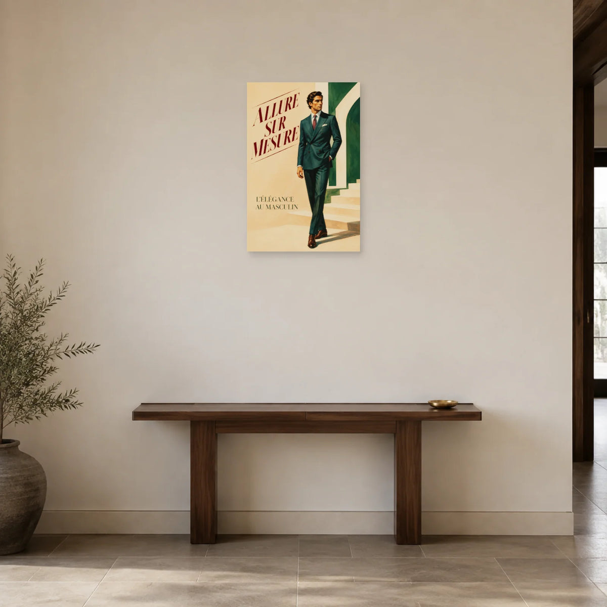 Affiche Mode homme, allure sur mesure dans une entrée ou un couloir - Art Virtuoso