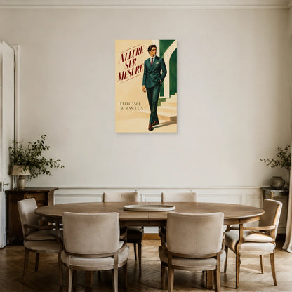 Affiche Mode homme, allure sur mesure dans une salle à manger - Art Virtuoso
