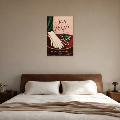Affiche Mode de luxe, soie et perles dans une chambre - Art Virtuoso