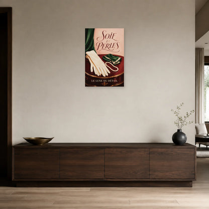 Affiche Mode de luxe, soie et perles dans une entrée ou un couloir - Art Virtuoso