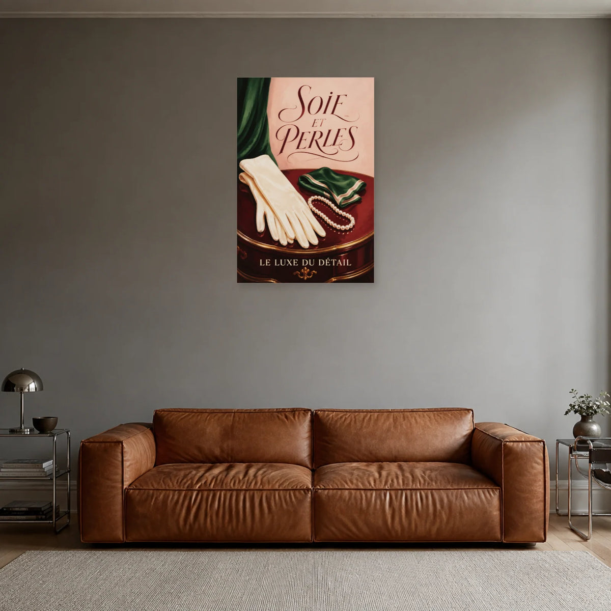 Affiche Mode de luxe, soie et perles dans un salon - Art Virtuoso