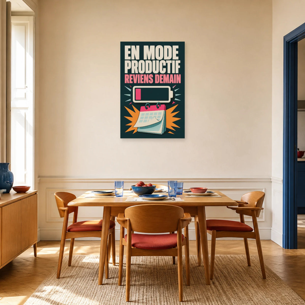 Affiche En mode productif – Reviens demain dans une salle à manger - Art Virtuoso