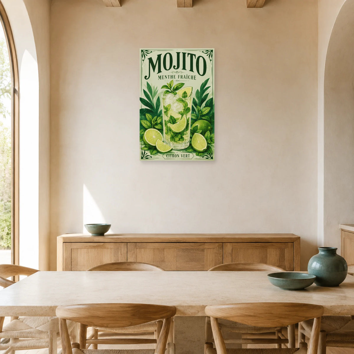 Affiche Mojito, menthe fraîche dans une salle à manger - Art Virtuoso