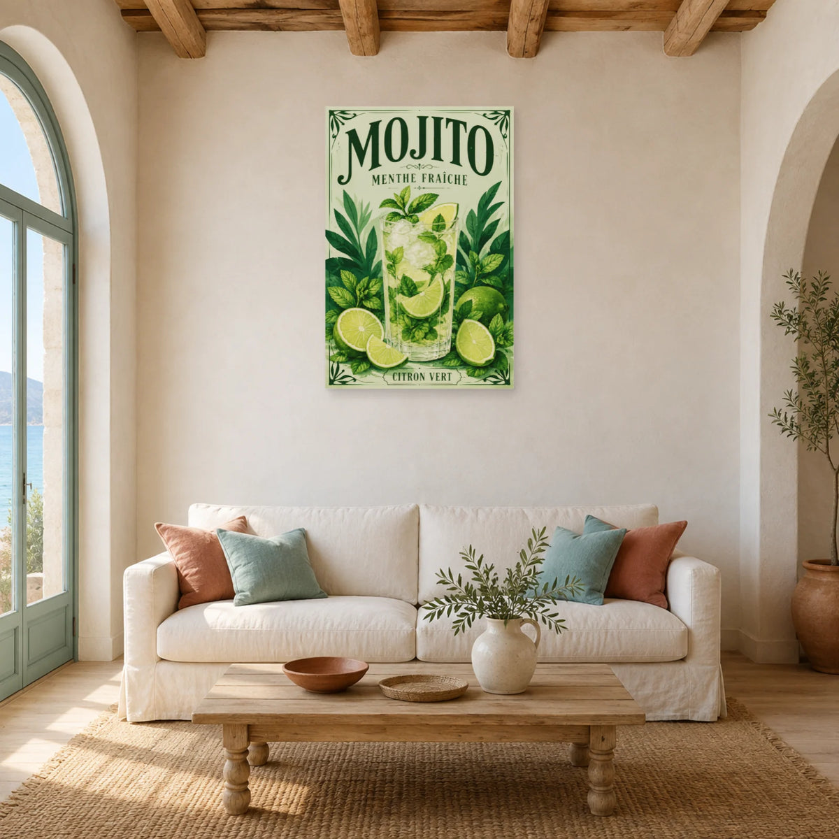 Affiche Mojito, menthe fraîche dans un salon - Art Virtuoso