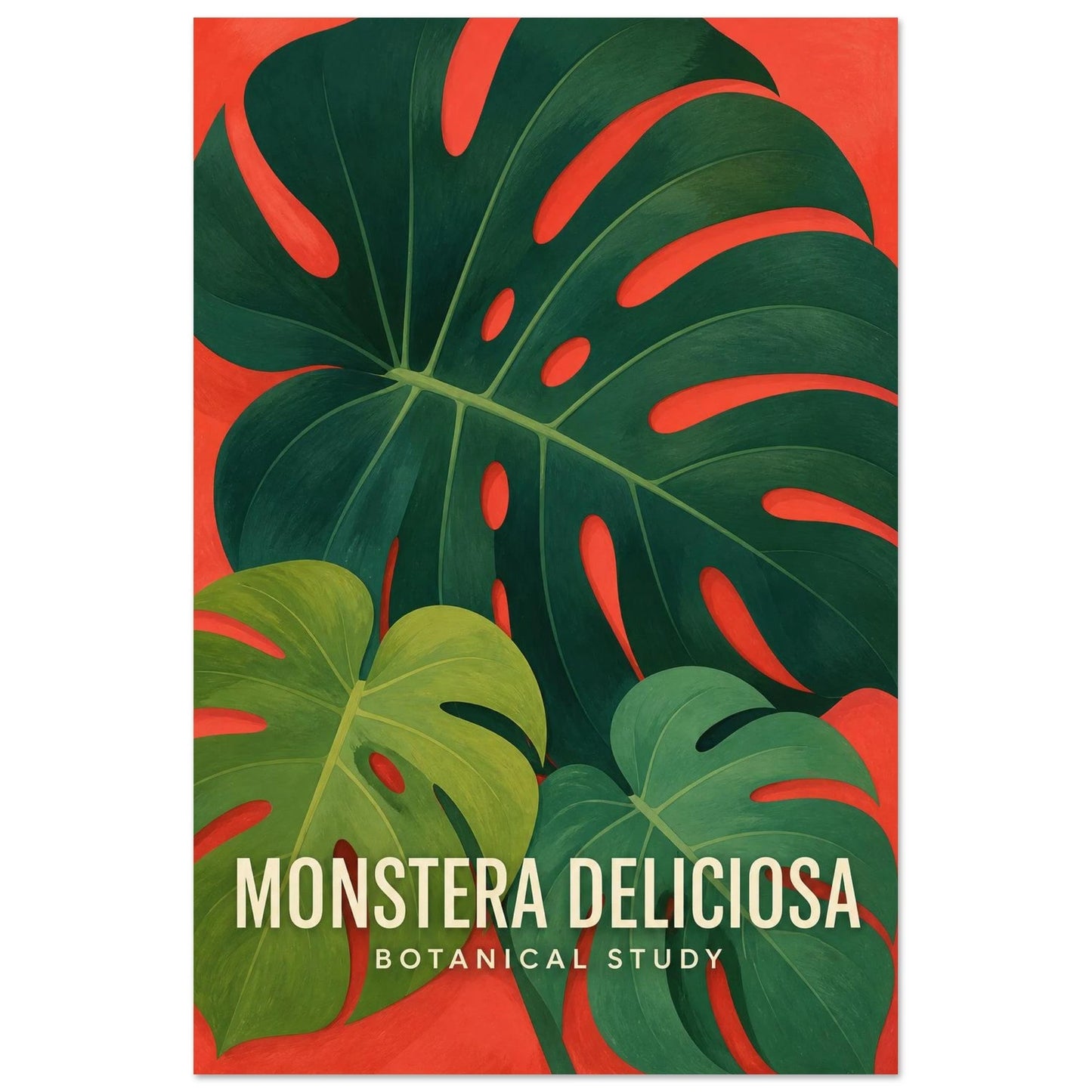 Affiche Monstera Deliciosa – Botanical Study, gouache contemporaine verticale, format 40 × 60 cm