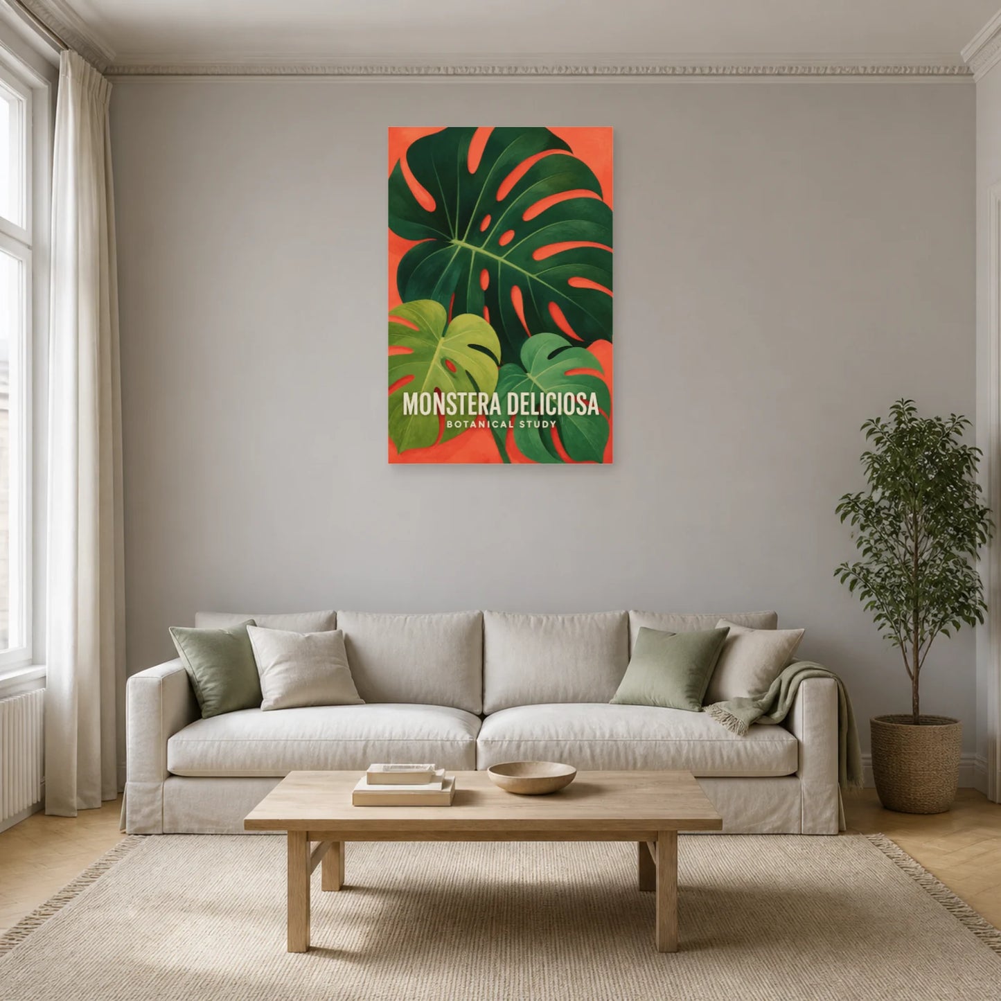 Affiche Monstera Deliciosa – Botanical Study dans un salon - Art Virtuoso