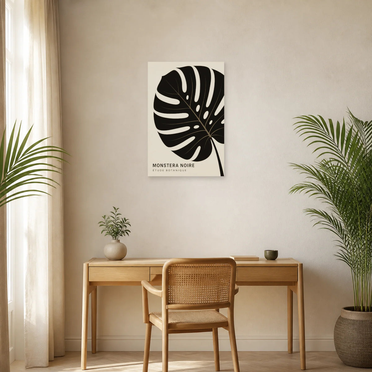 Affiche Monstera noire – Étude botanique dans un bureau - Art Virtuoso