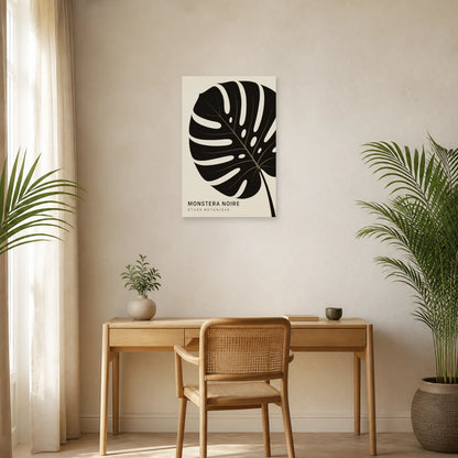 Affiche Monstera noire – Étude botanique dans un bureau - Art Virtuoso