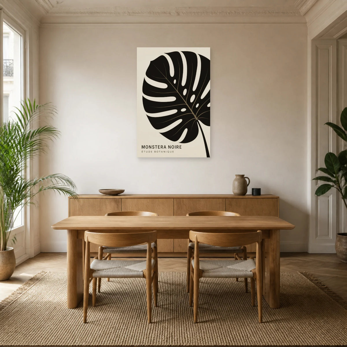 Affiche Monstera noire – Étude botanique dans une salle à manger - Art Virtuoso