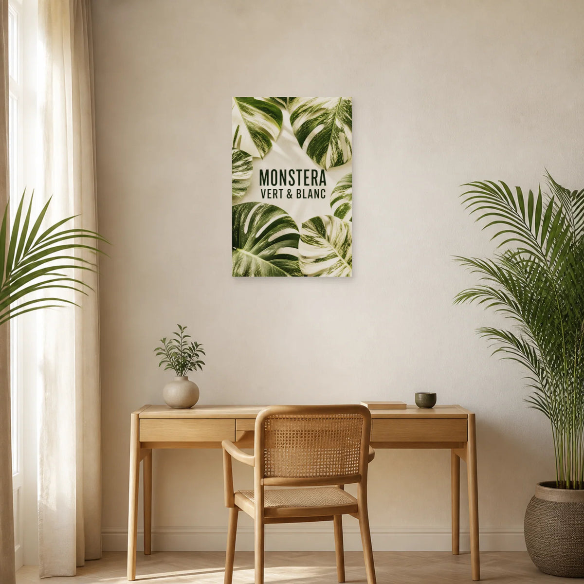 Affiche Monstera – Vert et blanc dans un bureau - Art Virtuoso
