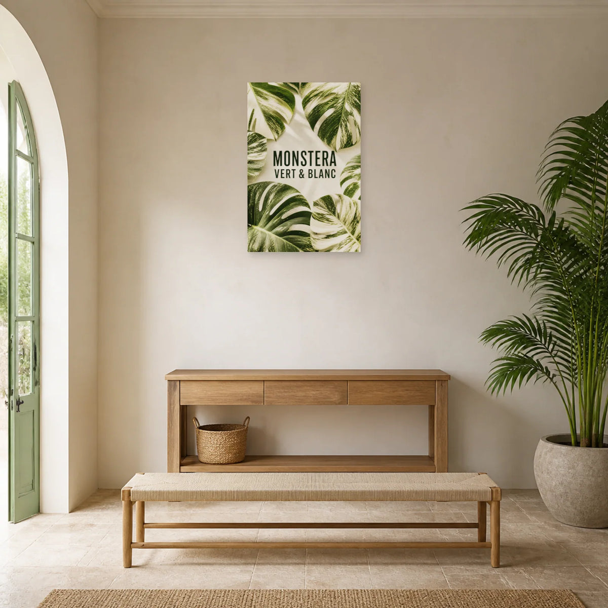 Affiche Monstera – Vert et blanc dans une entrée ou un couloir - Art Virtuoso