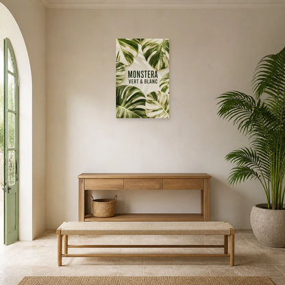 Affiche Monstera – Vert et blanc dans une entrée ou un couloir - Art Virtuoso