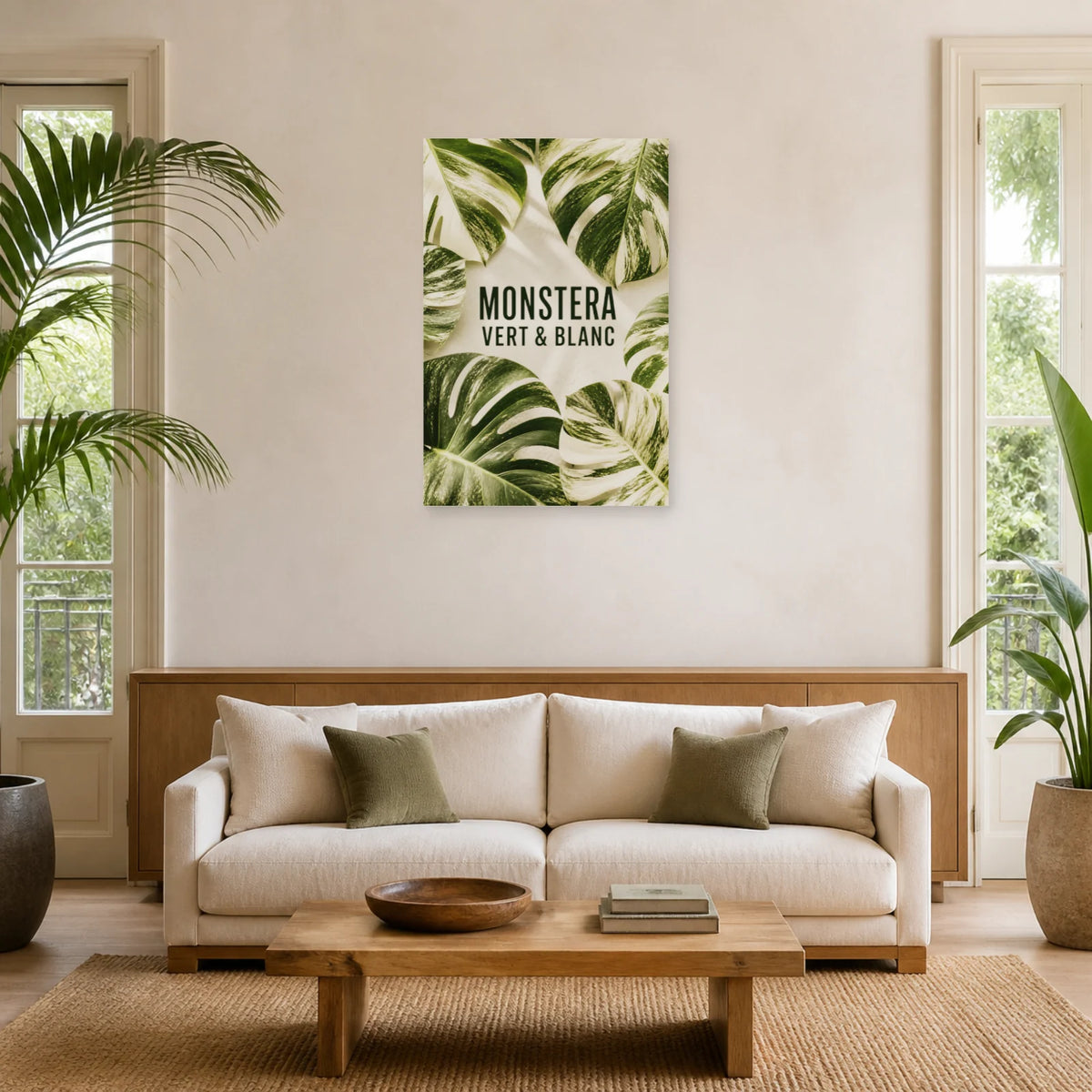 Affiche Monstera – Vert et blanc dans un salon - Art Virtuoso
