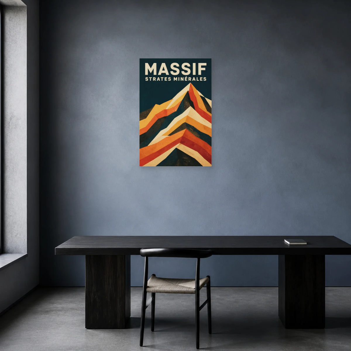 Affiche Massif – Strates minérales dans un bureau - Art Virtuoso