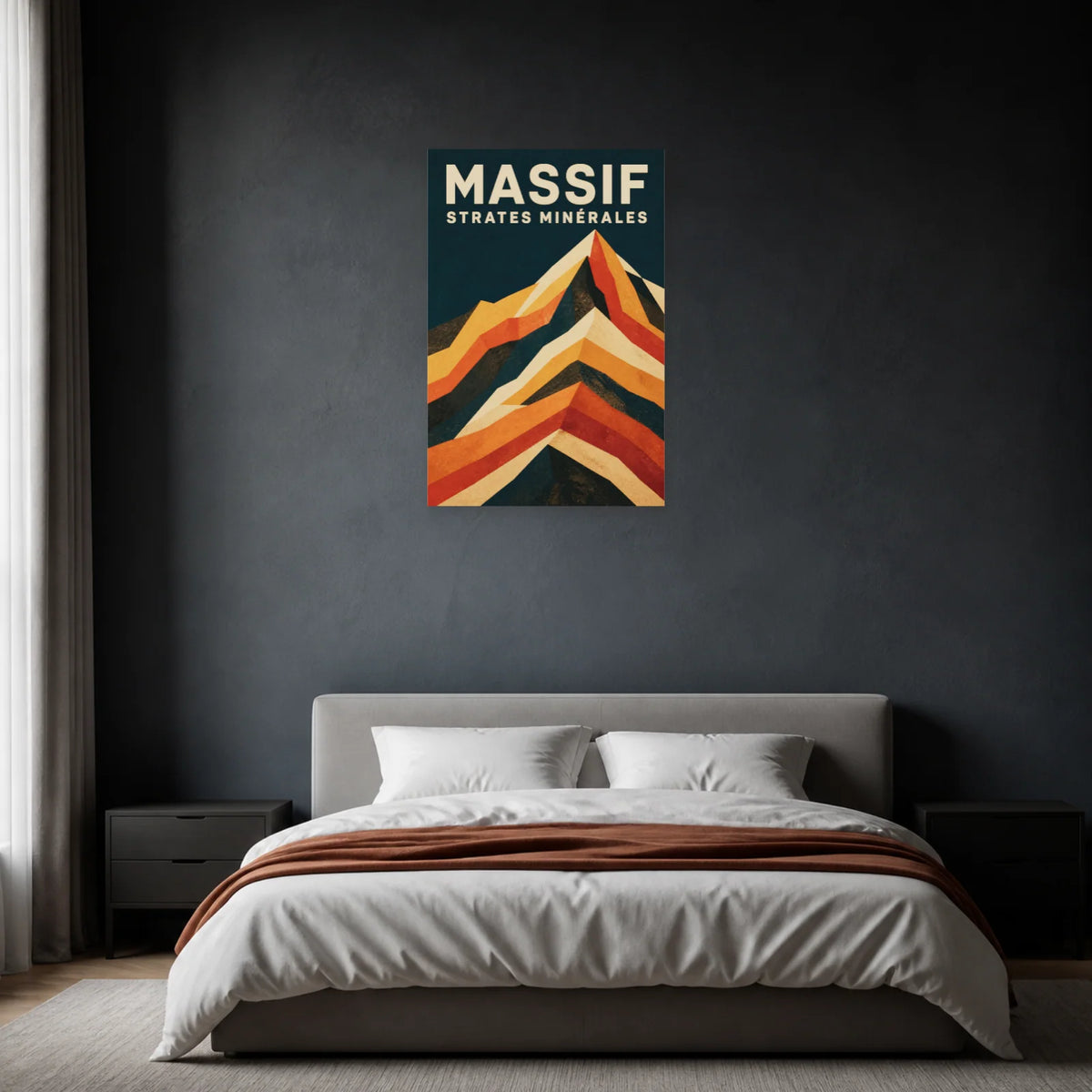 Affiche Massif – Strates minérales dans une chambre - Art Virtuoso
