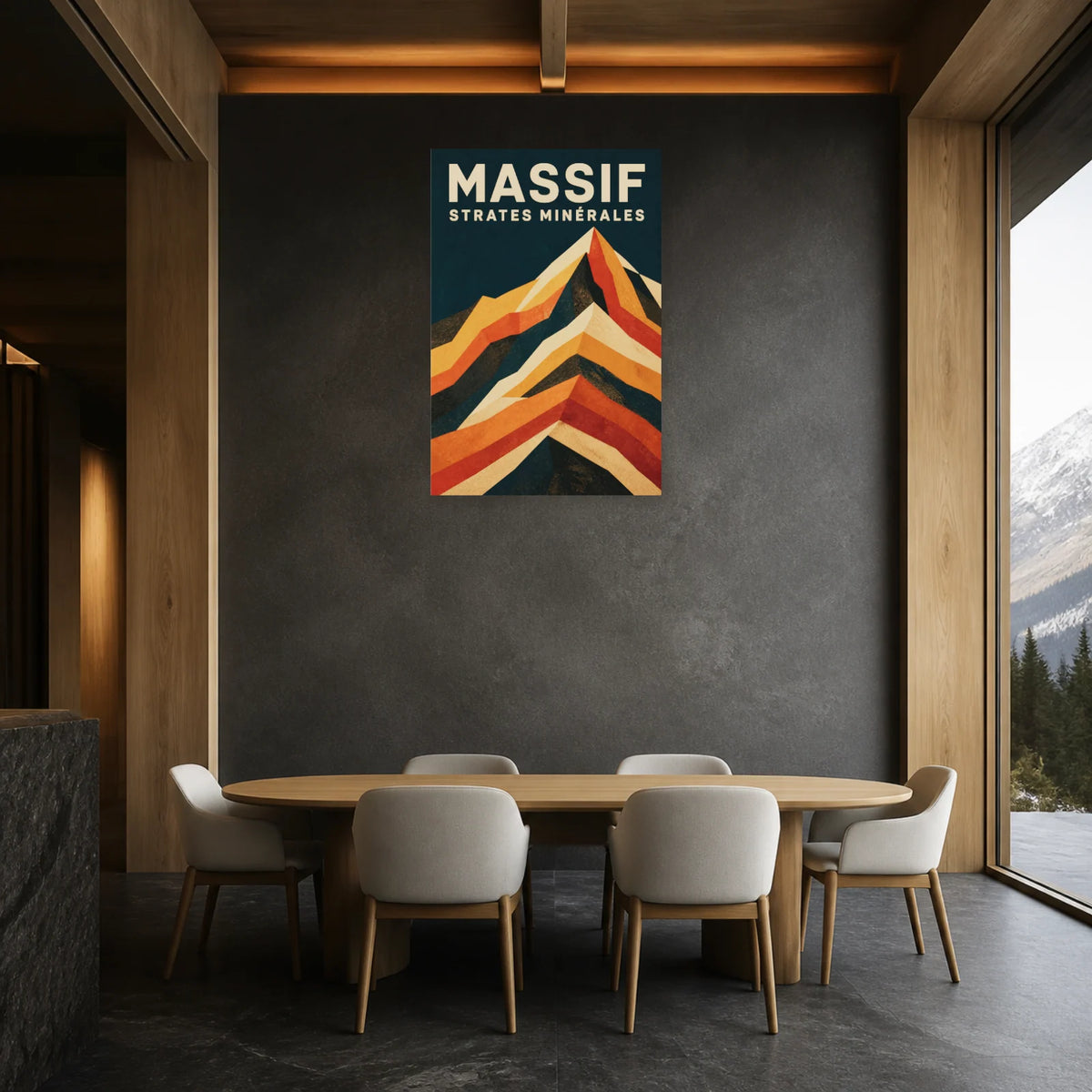 Affiche Massif – Strates minérales dans une salle à manger - Art Virtuoso
