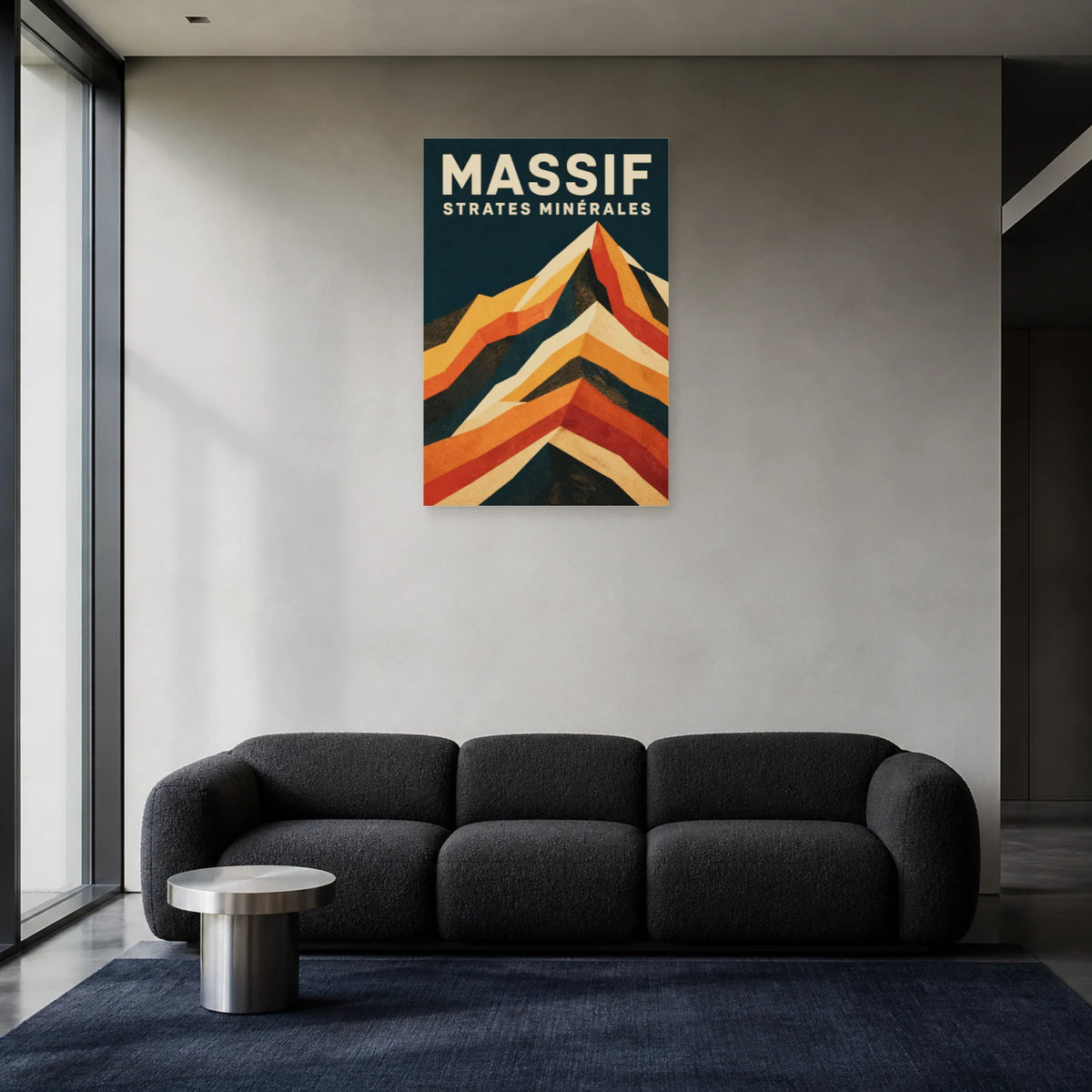 Affiche Massif – Strates minérales dans un salon - Art Virtuoso