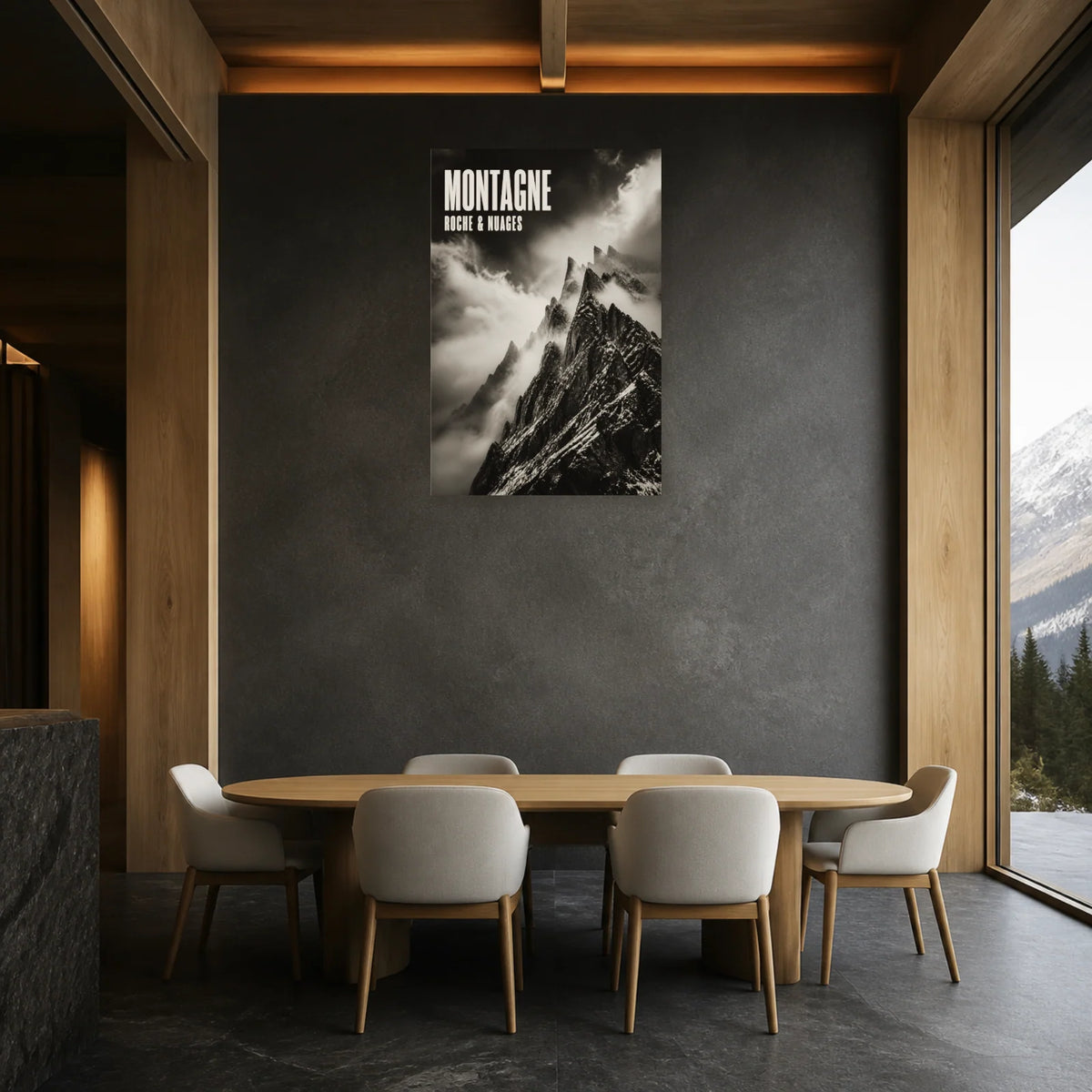 Affiche Montagne – Roche et nuages dans une salle à manger - Art Virtuoso