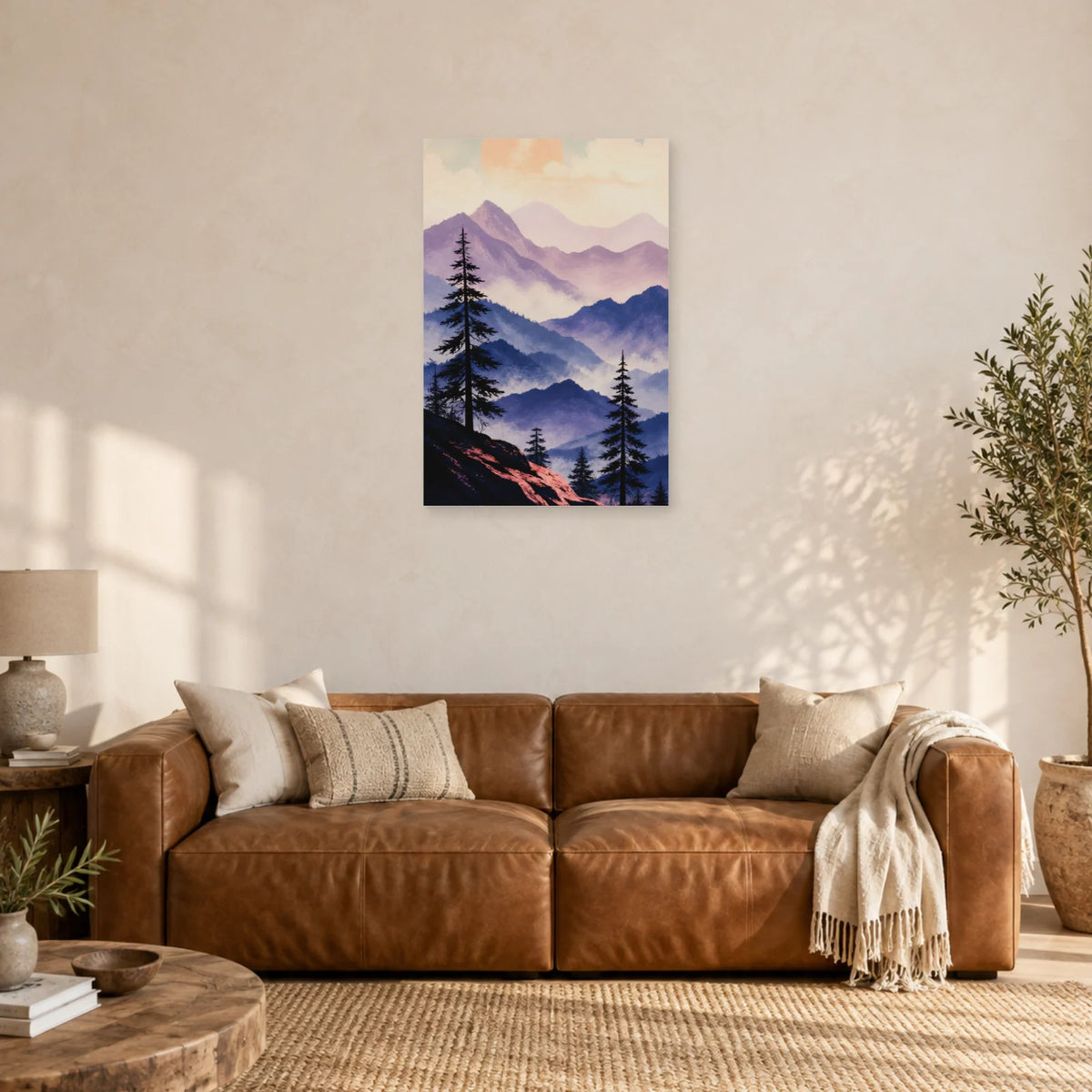 Affiche Montagnes brumeuses bohèmes dans un salon - Art Virtuoso