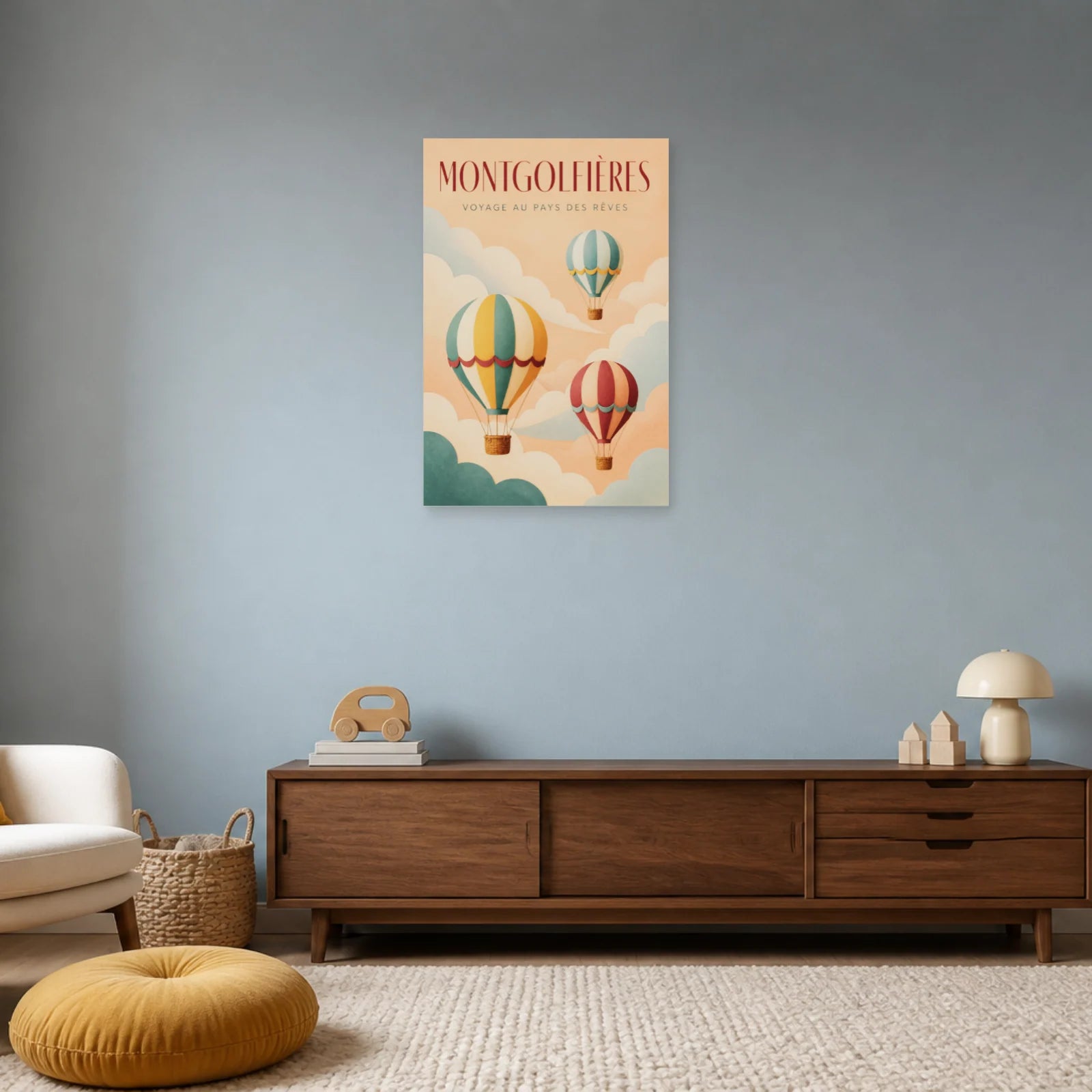 Affiche Montgolfières – Voyage au Pays des Rêves dans un salon - Art Virtuoso