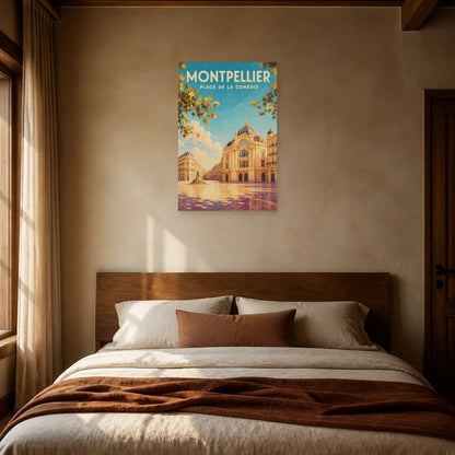 Affiche Montpellier – Place de la Comédie dans une chambre - Art Virtuoso