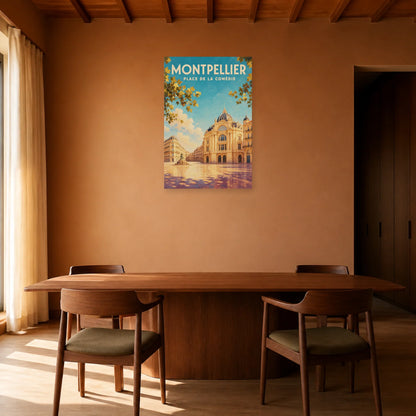 Affiche Montpellier – Place de la Comédie dans une salle à manger - Art Virtuoso