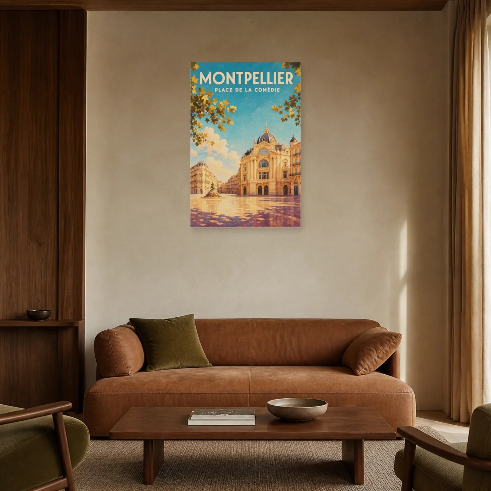 Affiche Montpellier – Place de la Comédie dans un salon - Art Virtuoso