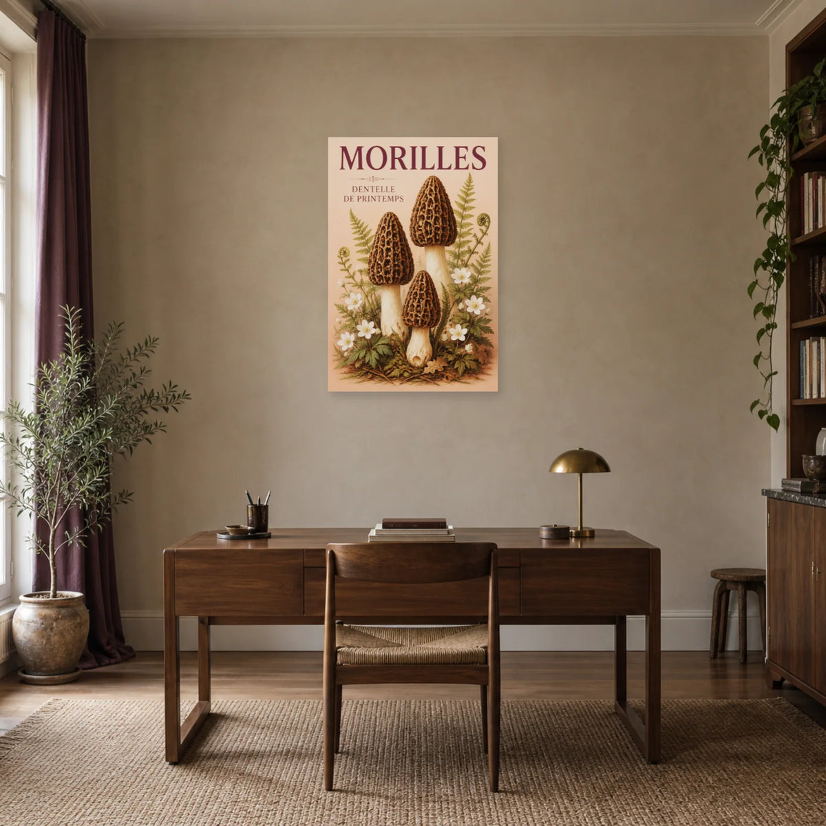 Affiche Morilles – Dentelle de printemps dans un bureau - Art Virtuoso