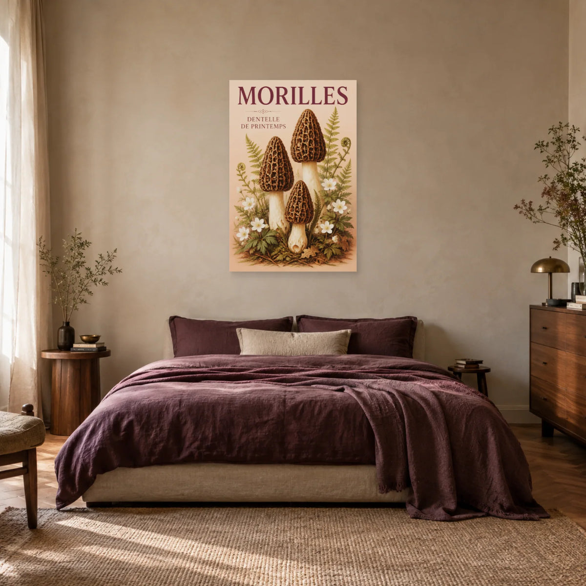 Affiche Morilles – Dentelle de printemps dans une chambre - Art Virtuoso