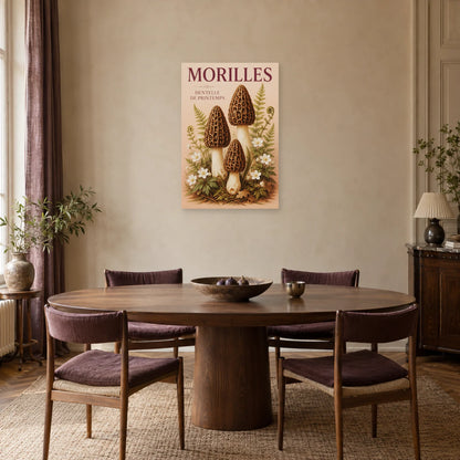 Affiche Morilles – Dentelle de printemps dans une salle à manger - Art Virtuoso