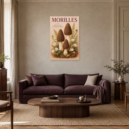 Affiche Morilles – Dentelle de printemps dans un salon - Art Virtuoso