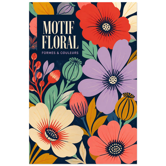 Affiche Motif Floral – Formes & Couleurs, sérigraphie florale moderne verticale, format 30 × 45 cm