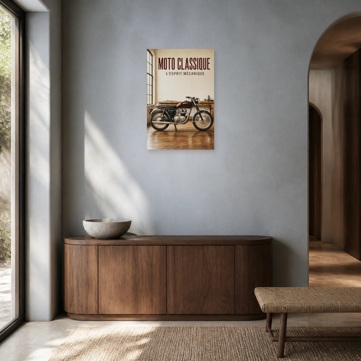 Affiche Moto ancienne – L’esprit mécanique dans une entrée ou un couloir - Art Virtuoso