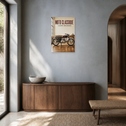 Affiche Moto ancienne – L’esprit mécanique dans une entrée ou un couloir - Art Virtuoso