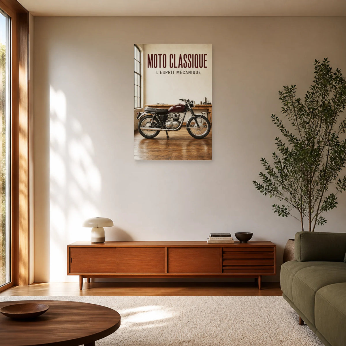 Affiche Moto ancienne – L’esprit mécanique dans un salon - Art Virtuoso