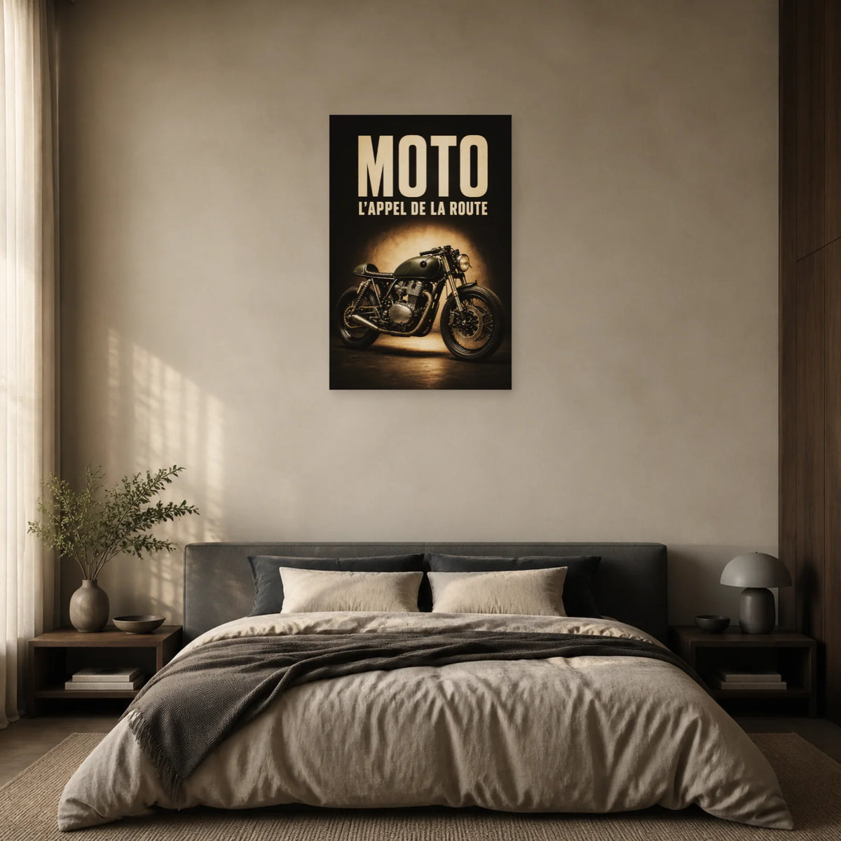 Affiche Moto vintage – L’appel de la route dans une chambre - Art Virtuoso
