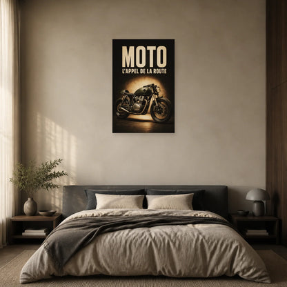 Affiche Moto vintage – L’appel de la route dans une chambre - Art Virtuoso