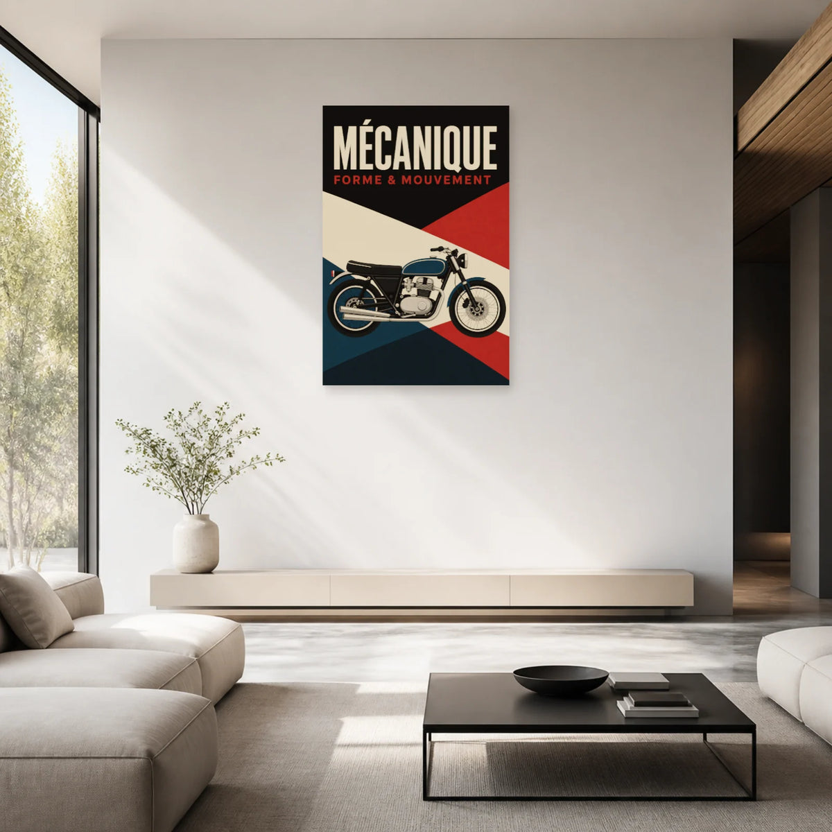Affiche Moto graphique – Mécanique dans un salon - Art Virtuoso