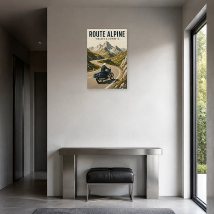 Affiche Moto montagne – Route alpine dans une entrée ou un couloir - Art Virtuoso