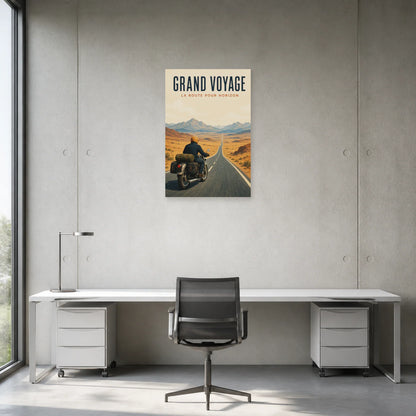Affiche Moto de voyage – Grand voyage dans un bureau - Art Virtuoso