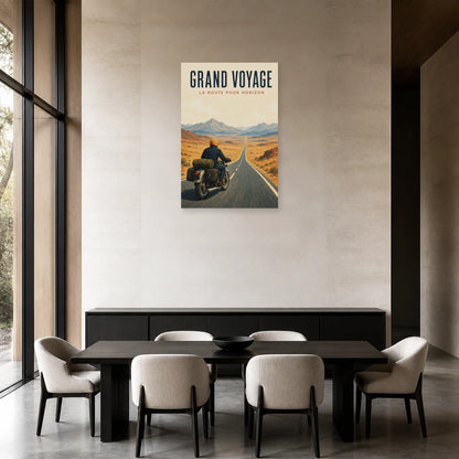 Affiche Moto de voyage – Grand voyage dans une salle à manger - Art Virtuoso