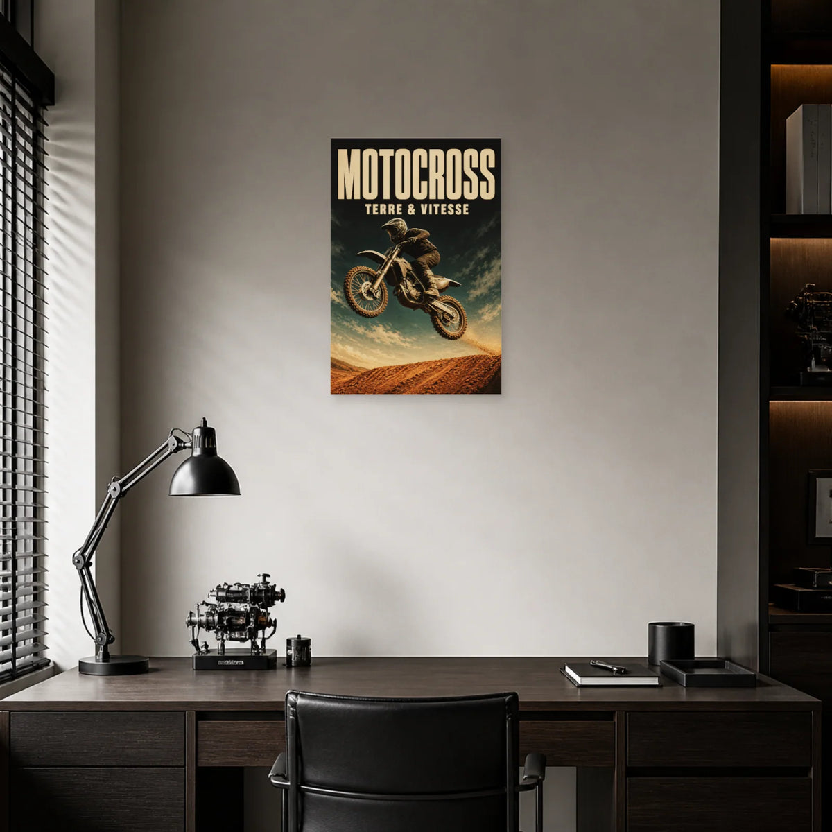 Affiche Motocross – Terre et vitesse dans un bureau - Art Virtuoso
