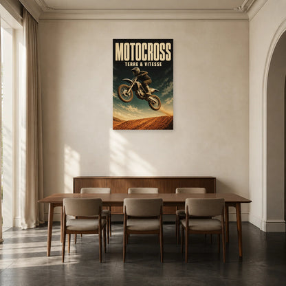 Affiche Motocross – Terre et vitesse dans une salle à manger - Art Virtuoso