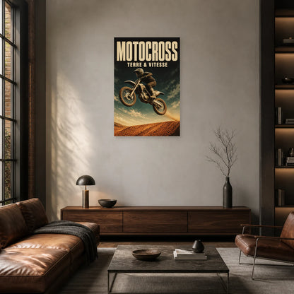 Affiche Motocross – Terre et vitesse dans un salon - Art Virtuoso