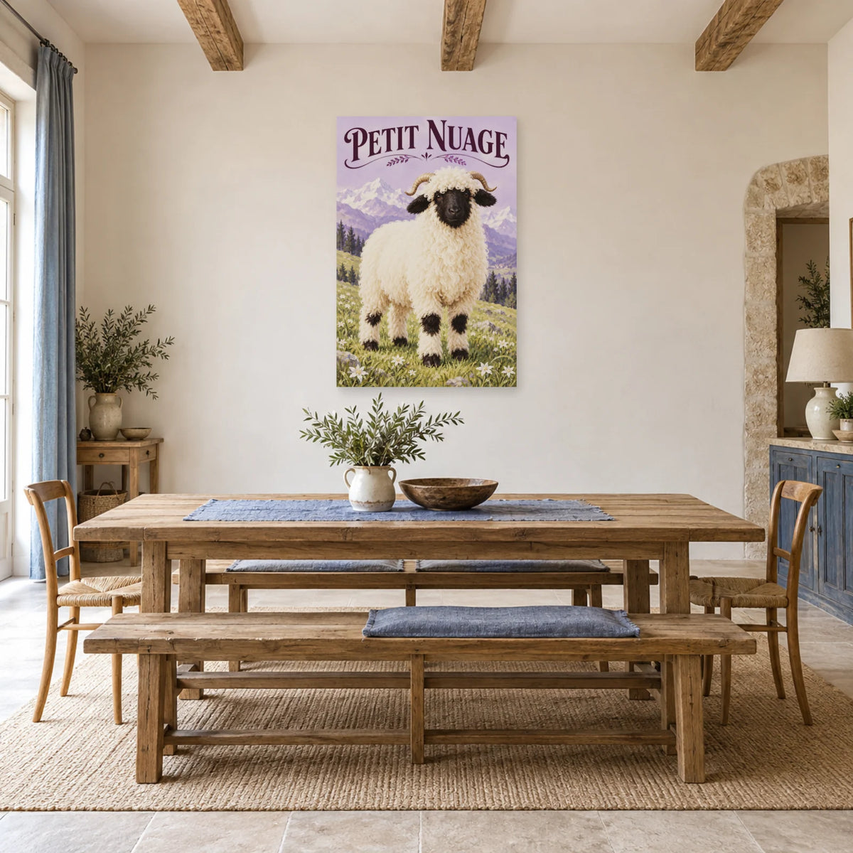 Affiche Mouton du Valais - Petit nuage dans une salle à manger - Art Virtuoso