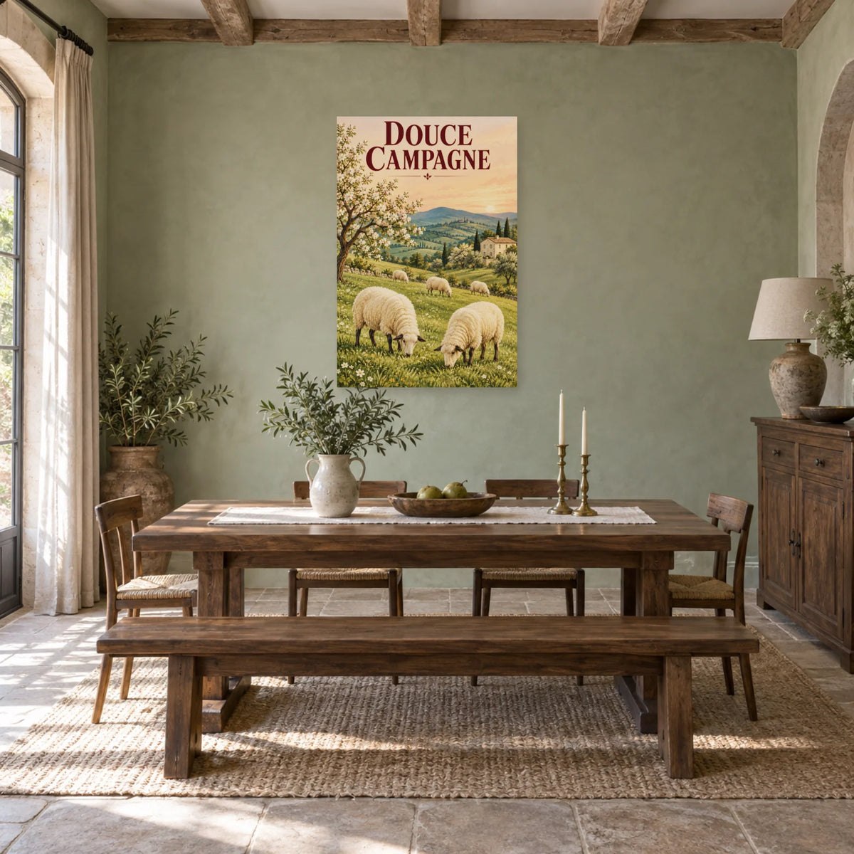 Affiche Moutons - Douce campagne dans une salle à manger - Art Virtuoso