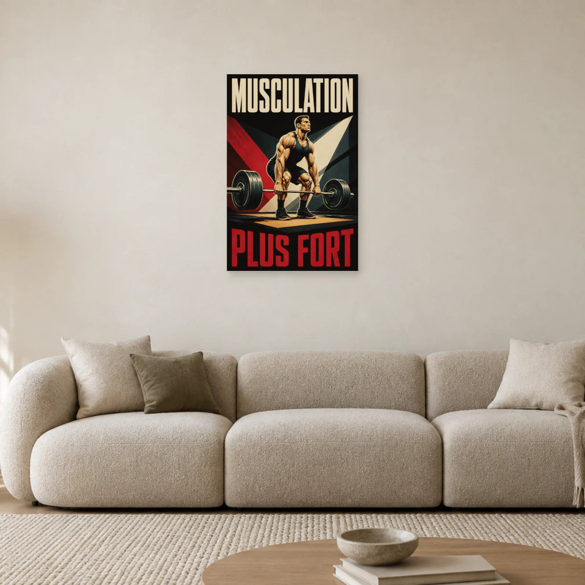 Affiche Musculation – Plus fort dans un salon - Art Virtuoso