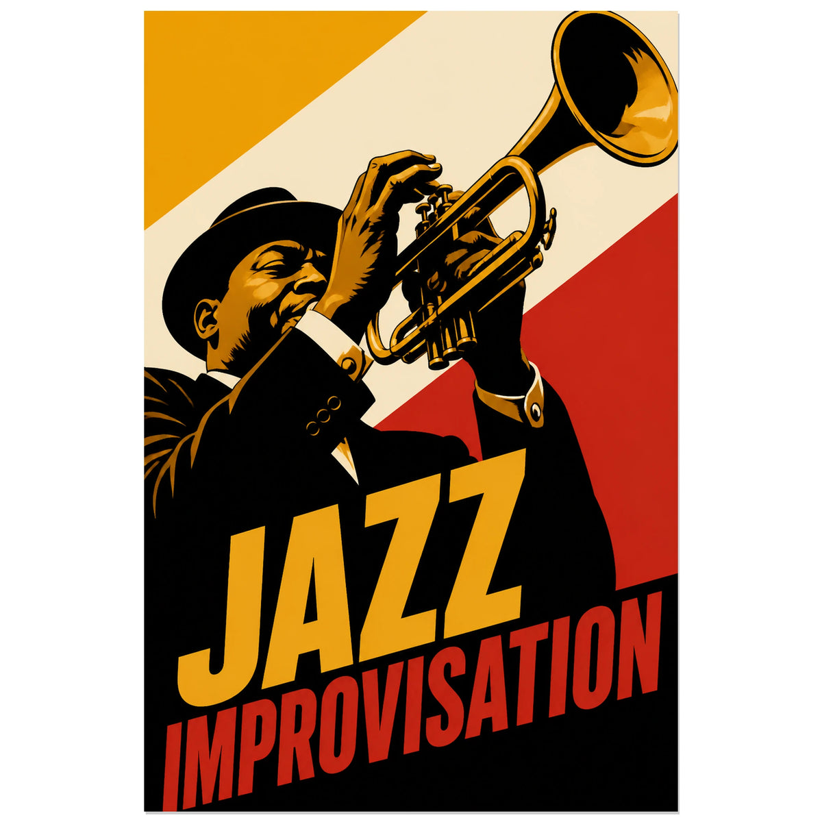 Affiche Jazz – Improvisation, sérigraphie rétro dynamique verticale, format 30 × 45 cm