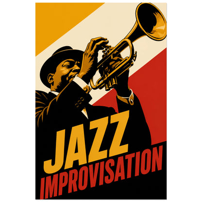 Affiche Jazz – Improvisation, sérigraphie rétro dynamique verticale, format 30 × 45 cm